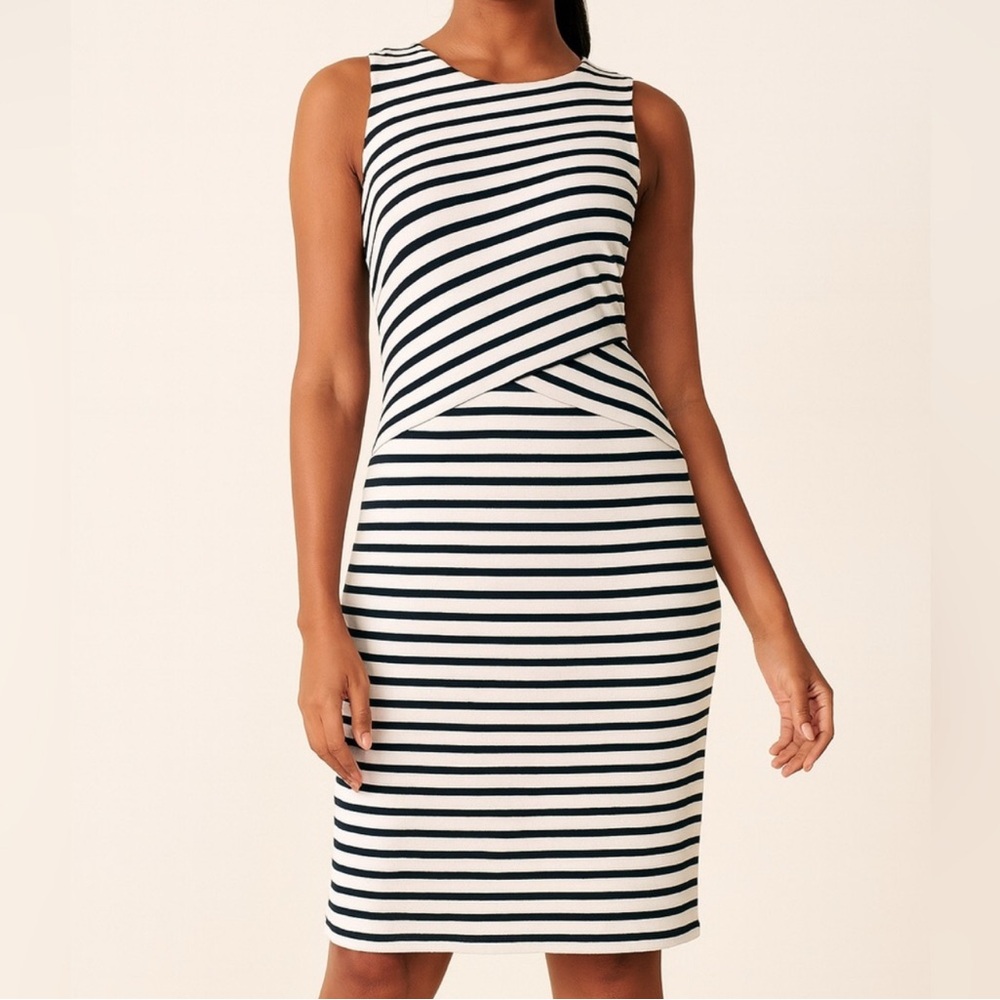 Talbots Striped Sleeveless Sheath Dress with Pockets Classic Workwear